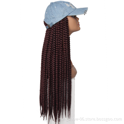 Twist Hair Wigs Synthetic Black Hat Attached hat With Baseball Hat With Goddess Locs Wig